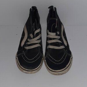 Little boys shoes size 8.5 black high tops Van off the Wall zipper elastic laces